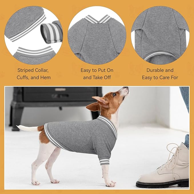 Dog Sweaters for Small Dogs, Brushed Fleece Dog Sweater Baseball Jacket Pet Clothes Soft Warm Sweatshirt Puppy Sweater Boy Girl Pet(Gray-S)