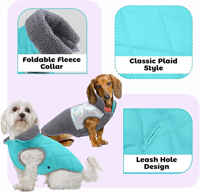 EMUST Small Dog Sweater, Reversible Winter Jacket Coats for Small Dogs, Fuzzy Pet Apparel Vest for Small Medium Dogs, Grey, S