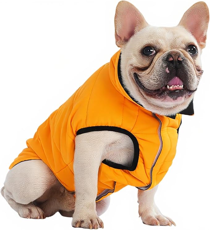 PetWarm Reversible Dog Cold Weather Coats, Waterproof Dog Puffer Vest, Vest for Dogs with Hook-and-Loop Strap, Windproof Outdoor Coat for Winter Walks and Snowy Days, Orange, XS