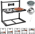 Elevated Dog Bowls with Slow Feeder Dog Bowls, 5 Height Adjustable Raised Bowl Stand with 2 Stainless Steel Food & Water Container, Pet Bowl Elevated for Medium Large Pet