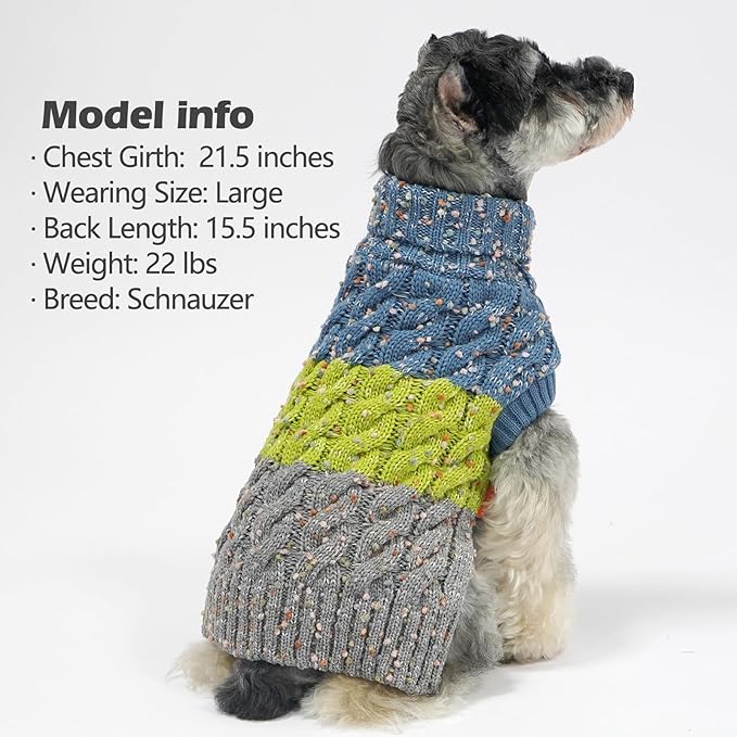 KYEESE Dog Sweater, X-Large (19-27lbs), 3# Green, High-Density Acrylic, Turtle Neck, Color Block, Medium Breeds, Fall Winter Dog Clothes
