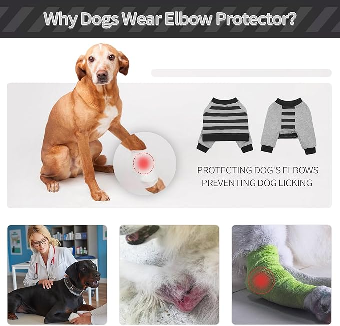 FUAMEY Dog Recovery Sleeve with Elbow Protector,Dogs Shirt Stop Licking Joints,Pet Long Sleeve Suit Protecting Dog's Front Leg Arm Wounds Cover Skin Conditions Black Stripes XL
