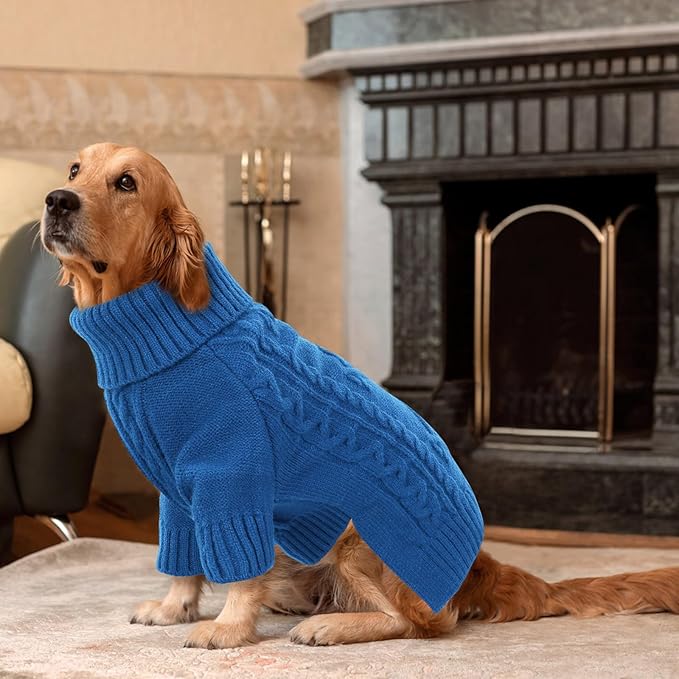 ASENKU Knitted Dog Sweater, Pullover Big Thermal Dog Winter Sweater, Turtleneck Doggy Sweaters for Large Medium Dogs Boy Girl,Warm Pet Sweatshirt for Boston Terrier,French Bulldog,L