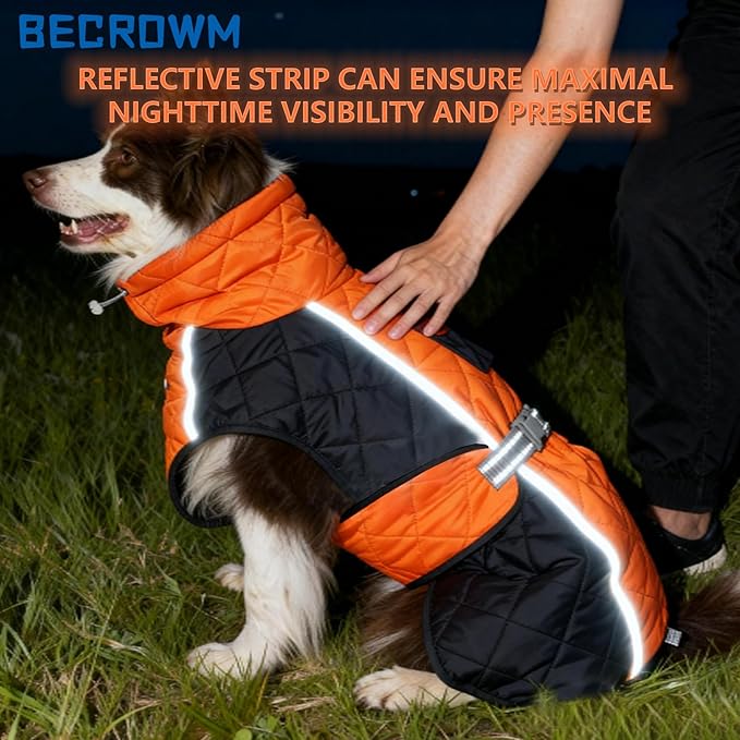 Dog Coat Dogs Winter Coat- Fleece Lined,Water-Resistant,Convertible Collar,Back Reflective Strip&Easy to Wear for Outdoor Walking Dog-Jacket(Orange, X-Small)