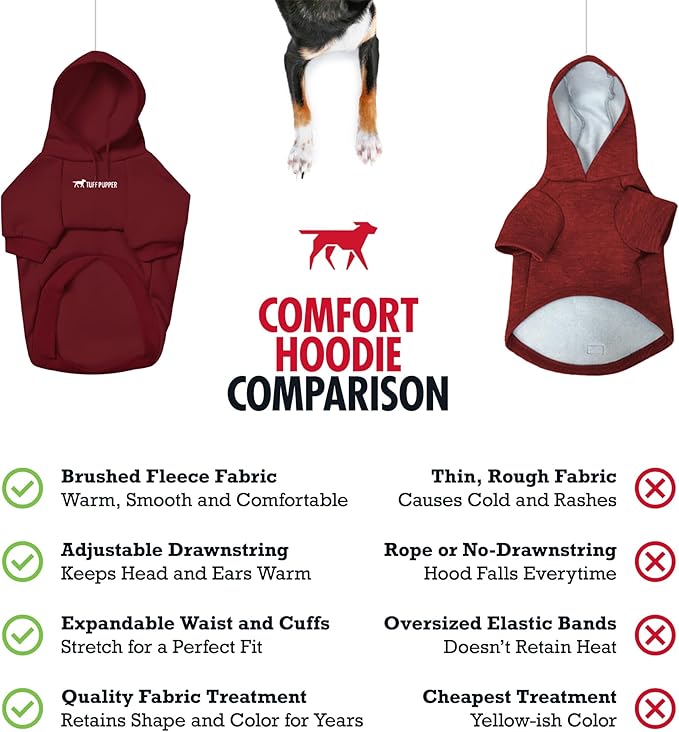 Tuff Pupper Dog Hoodie | Premium Quality 100% Organic Cotton | Ultra Soft Interior for Superior Comfort | Elastic Cuffs & Drawstring for Warmth | Stretch Fit Suitable for All Breeds (Red, XXL)