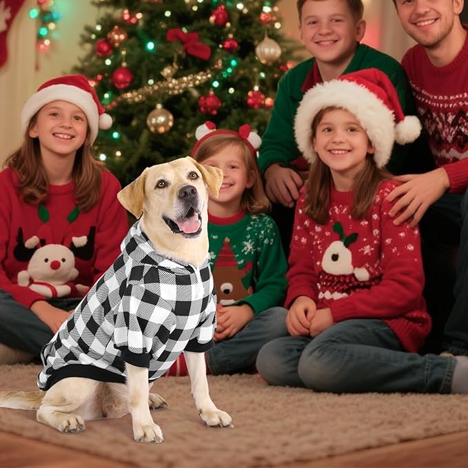 KOOLTAIL Plaid Dog Hoodie Pet Clothes Sweater with Hat and Pocket for Small Medium Large Size Dogs, Soft Winter Warm Dog Cold Weather Coat, Fleece Fall Dog Hooded Sweatshirt for Puppy Cats, White L