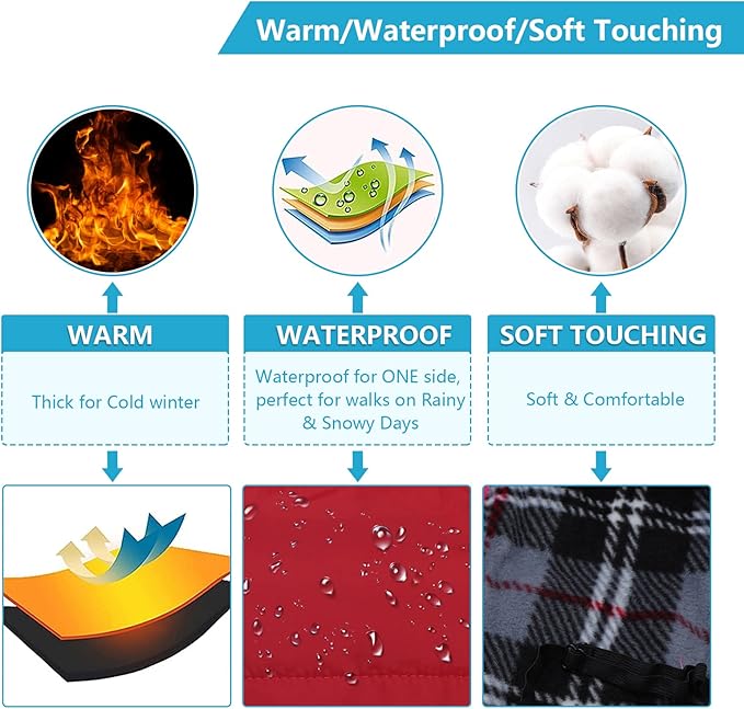 Winter Warm Coat Geyecete Waterproof Dog Winter Jacket with Harness Traction Belt,Pet Outdoor Jacket Dog Autumn and Winter Clothes for Medium, Small Dog-Red-S