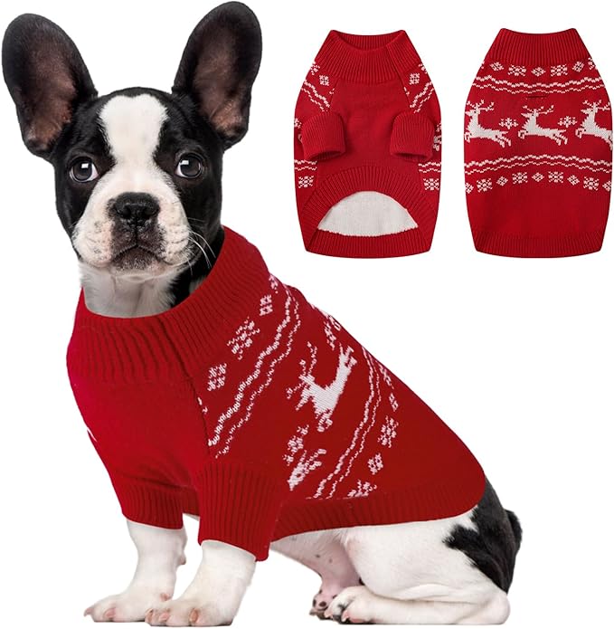 Christmas Dog Sweaters for Small Medium Large Dogs Classic Turtleneck Holiday Xmas Pet Clothes Cozy Stretchy Sweater for Chihuahua, Bulldog, Dachshund, Pug Small