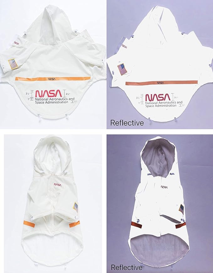 ChoChoCho NASA Dog Raincoat, Reflective Water Proof Rain Jacket, Costume, Clothes, Pet Stylish Streetwear Outfit for Cat Puppy Small Medium Large (White, 3XL)