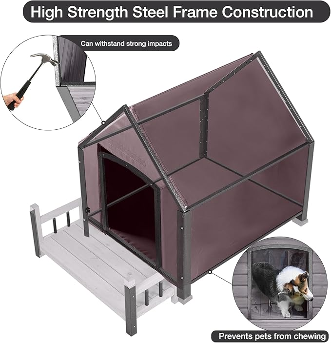 Dog House Outdoor, Chew-Proof Metal Frame Dog Kennel Shelter for Large Breeds,Weatherproof (Grey-I, Large)