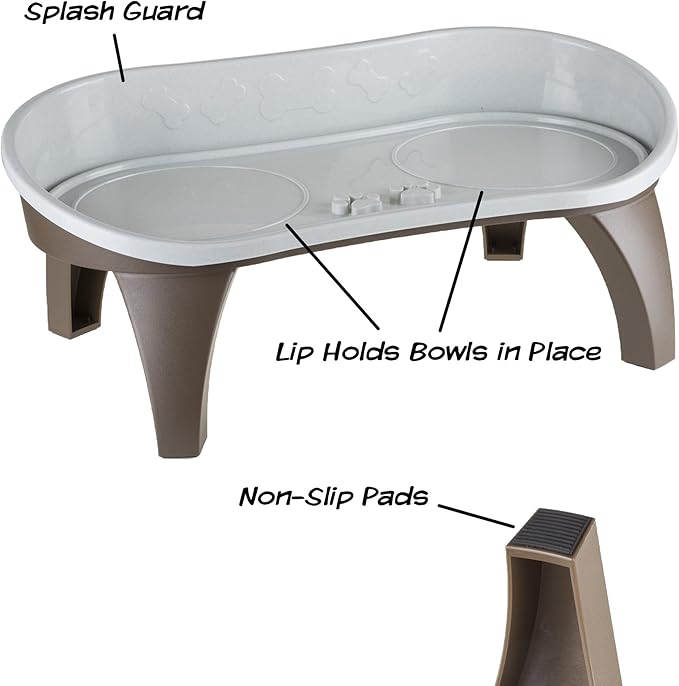 Dog Bowl Stand - 8.5 Inch Tall Feeding Tray for Dogs and Cats, Dog Bowl Stands for Large Dogs with Splash Guard and Non-Skid Feet by Petmaker (Brown)