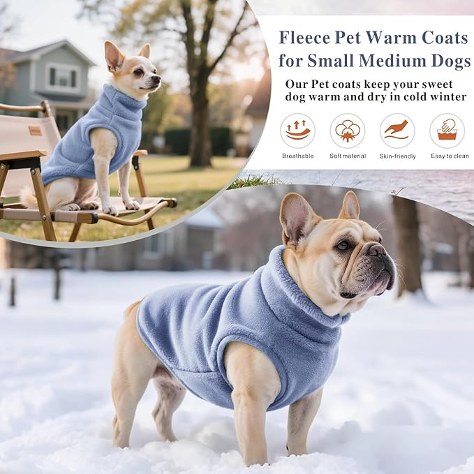 Idepet Dog Fleece Vest Sweater Zip Up Warm Pullover Dogs Jacket with D-Ring Leash Winter Cold Weater Coat Pet Sweatershirt Clothes Hoodie for Small Medium Dogs Boy Girl(Sky Blue,XL)