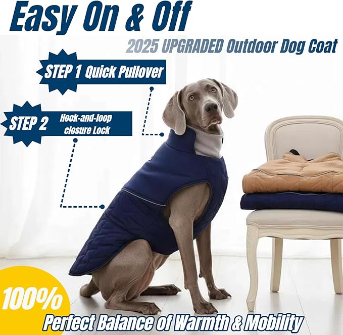 Upgraded Classic Quilted High-Loft Dog Winter Coat, Waterproof Outdoor Coats for Small Dogs, Lightweight & Thick Puppy Jacket with Leash Hole, 2-Layer Pet Vest Jackets for Dachshund Boston(Blue, S)