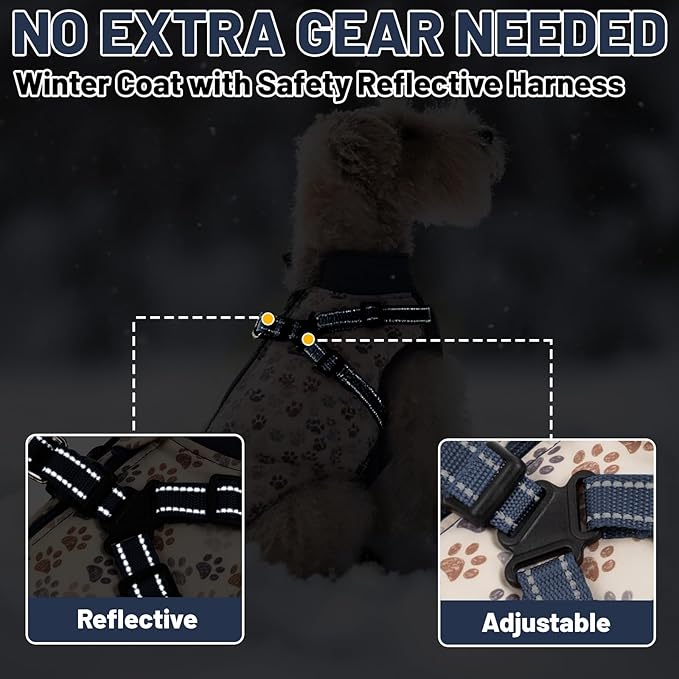 Dog Winter Coat for Small & Medium Dogs (Up to 31lb), Waterproof Dog Coat with Harness, Puppies Windproof Puppy Puffer Jacket, Snowsuit for Dachshund,Frenchie, Corgi (Paw Blue, Small)