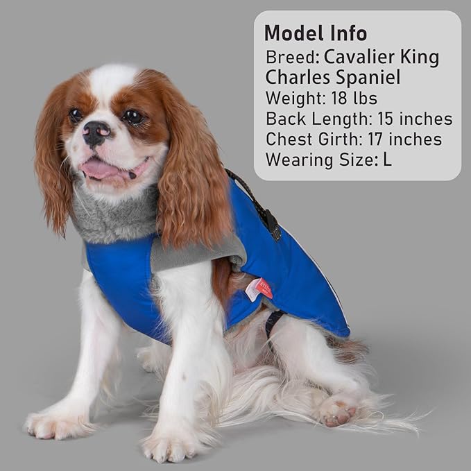 KYEESE Waterproof Dog Coat, Windproof Warm Winter Jacket with Thick Fleece Lined, Cozy Turtleneck Dog Coats for Large Dogs with Leash Hole, Reflective Outdoor Cold Weather Coat, Blue, XXX-Large