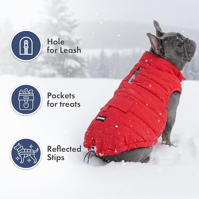 Spark Paws Dog Winter Jacket, Water-Resistant Coat, Warm Reflective Windproof Fleece-Interior, for Medium and Large Dogs - Red - M