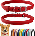 CollarDirect Rolled Leather Dog Collar, Soft Padded Round Puppy Collar, Handmade Genuine Leather Collar Dog Small Large Cat Collars 13 Colors (13-16 Inch, Red Smooth)