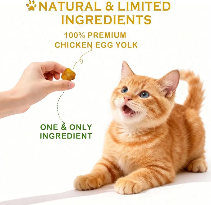Freeze Dried Egg Yolk Cat & Dog Treats, Single Ingredient, High-Protein Training Treats and Food Topper for Dogs and Cats, Gluten & Grain Free, 7 oz (Chicken Egg Yolk)
