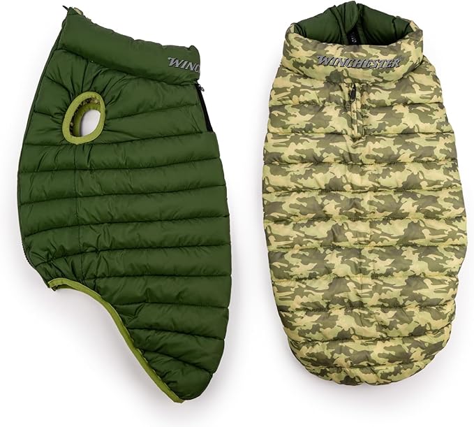 Winchester Pet Premium Reversible Dog Puffer Vest, Green, Large