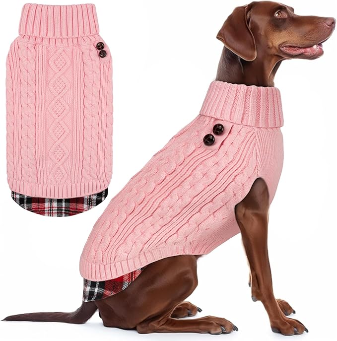 KYEESE Dog Sweater Comfy Pet Coat for Fall Winter Cold Weather Warm Turtleneck Large Dogs Sweater with Gingham Patchwork Soft Pullover Dog Sweaters for Large Dogs