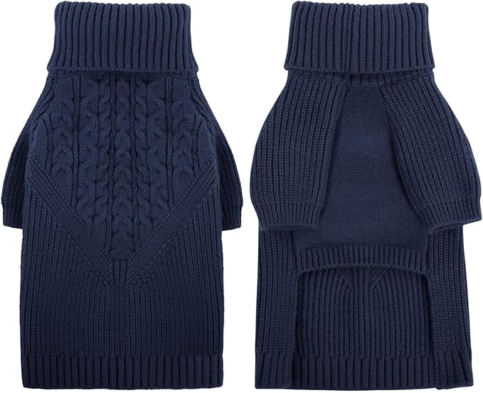 Queenmore XS Dog Sweater, Dog Sweaters for Small Dogs Girl or Boy, Dog Christmas Sweater XSmall, Winter Puppy Doggie Sweatshirt Knitwear, Pet Chunky Warm Coat for Medium Large Size Dogs, NavyBlue XS