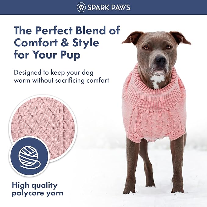 Spark Paws Knit Dog Sweater – Ultra Soft Warm Winter Dog Sweater for Small, Medium & Large Dogs – Stretch Fit Pet Sweater for French Bulldog, Pitbull, Girl & Boy Dogs Jacket, (Pink Cableknit, S)
