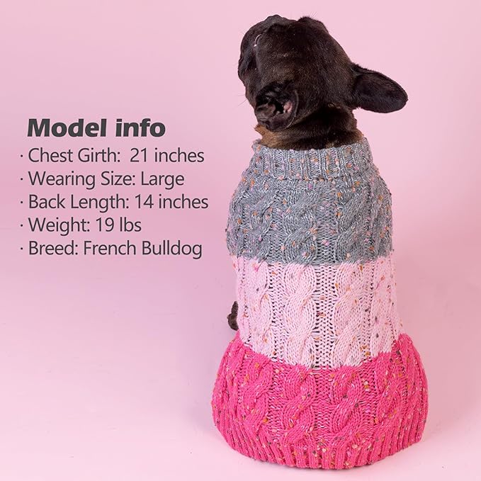 KYEESE Dog Sweater Color Block with Fuzzy Thread Knitted Turtleneck Dog Knitwear with dots in a Variety of Colors for Small Dogs Fall Winter Dogs Clothes, Pink, L