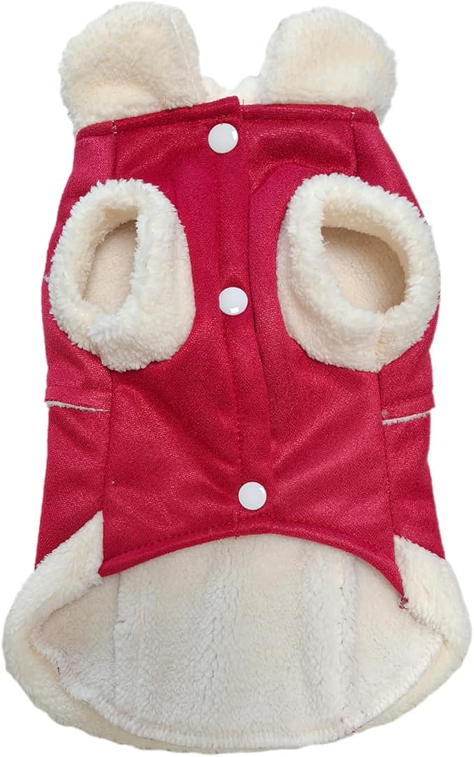 Jecikelon Bowtie Dog Cold Weather Coat Fleece Lining Warm Pet Puppy Turtleneck Dogs Winter Clothes for Small Dogs with D-Ring (Red, Large)