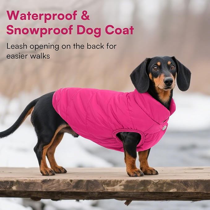 ASENKU Dog Winter Coat - Waterproof Windproof Dog Jacket, Warm Snowproof Doggie Puffer Vest for Cold Weather, Lightweight Snow Coats for Small Medium Large Dogs (Pink, XL)