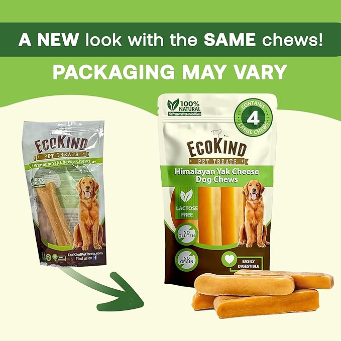EcoKind Pet Treats Gold Himalayan Yak Cheese Dog Chew, Yak Dog Treats for Active Chewers, 100% Natural & Healthy Chew Sticks for Dogs, Assorted Set of Big & Small Yak (8 Sticks)