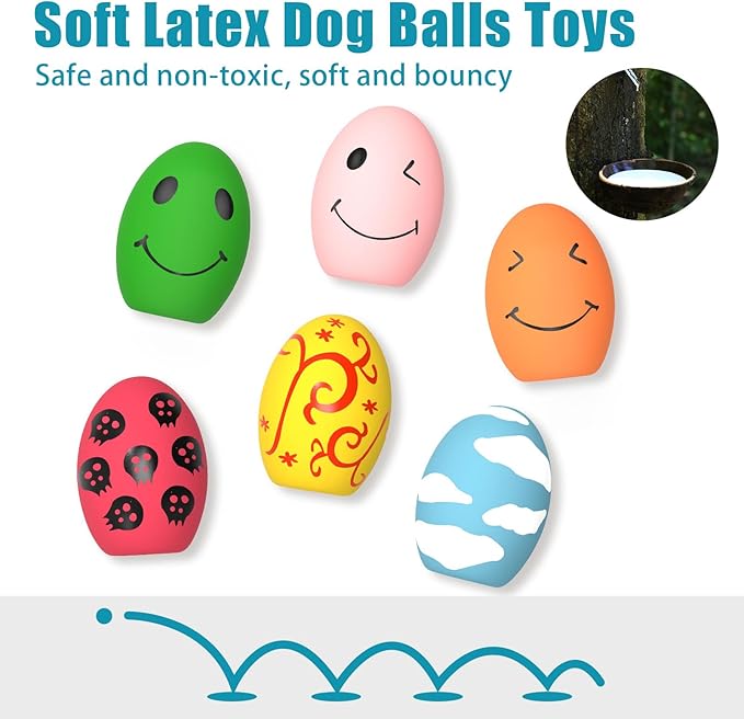 Dog Toys, Squeaky Latex Rubber Bouncy Balls, Squeaky Egg Dog Toys Balls, 6 Pack Interactive Squeak Dog Toy Set for Medium Large Breeds Dogs (6 Pack, Medium)
