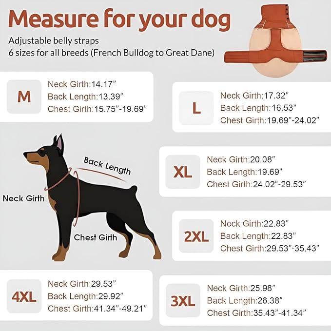 ASENKU Warm Dog Coat, Waterproof Dog Jackets for Large Dogs with Reflective Fleece Vest Turtleneck with Button,Windproof Cold Weather Coats for Small Medium Large Dogs, Red Brown, 2XL