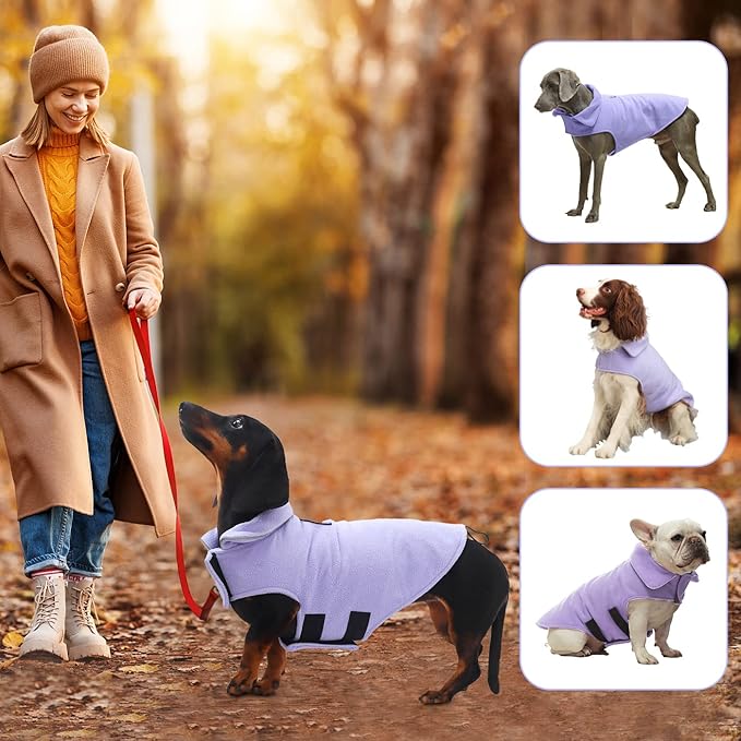 Fleece Dog Coat Winter Pet Jacket Reflective for Cold Weather for Large Medium Small Dogs(Purple,S)