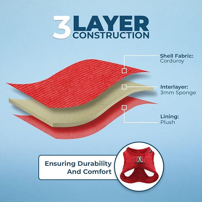Voyager Step-In Plush Dog Harness – Soft Plush, Step In Vest Harness for Small and Medium Dogs by Best Pet Supplies - Harness (Red Corduroy), S (Chest: 14.5 - 16")