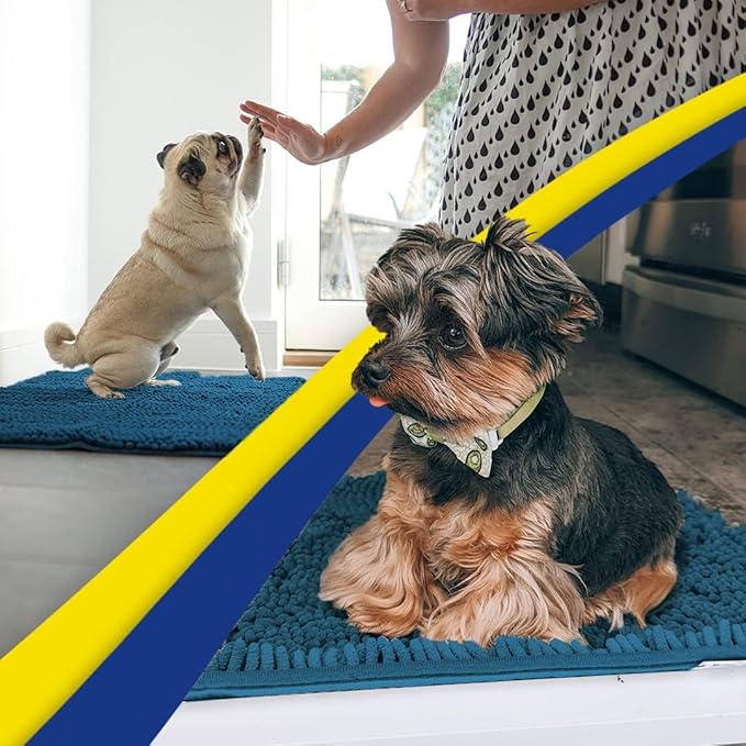 Muddy Mat® Original Dog Door Mat for Muddy Paws, Super Absorbent Microfiber, Non-Slip Washable Pet Rug, Quick Dry Chenille Entryway Carpet, Machine Washable Indoor Outdoor mat, Atlantic Blue 24"x72"