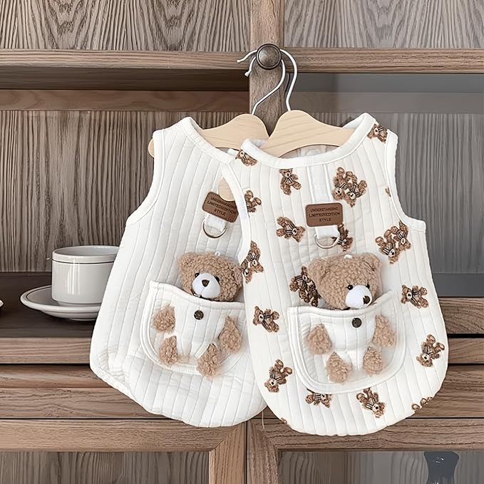 Cute Pet Apparel Plush Bear Pattern Cartoon Dog Clothes All Season Sleeveless Puppy Kitten Pullover Soft Skin-Friendly (White1, L (7.7-11lbs))