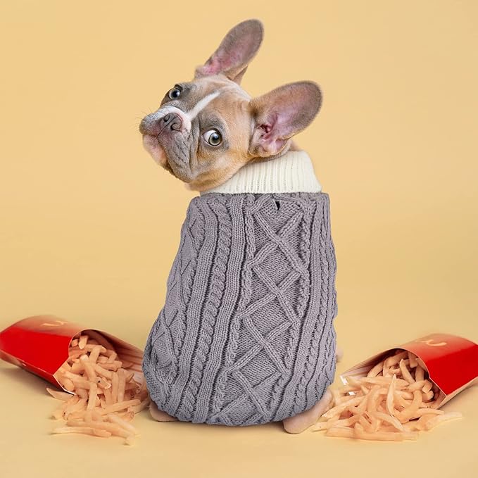 Small Dog Sweaters with Leash Hole Turtleneck Dog Sweaters Knitwear Boys Girls Warm Soft and High Stretch Pet Clothes for Fall Winter，Pet Shirts for Kitten Puppy Grey Medium
