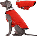 Kuoser Dog Coat Large, Cold Weather Reflective Waterproof Dogs Jacket with Warm Fleece Lining, Turtleneck Dog Winter Coat with Zipper, Doggy Snow Jacket Pet Coats for Small Medium Large Dogs, Red 3XL