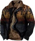 LOAIHA Men's Western Aztec Vintage Print Sherpa Fleece Lined Jackets Casual Zipper Winter Warm Jacket Coats