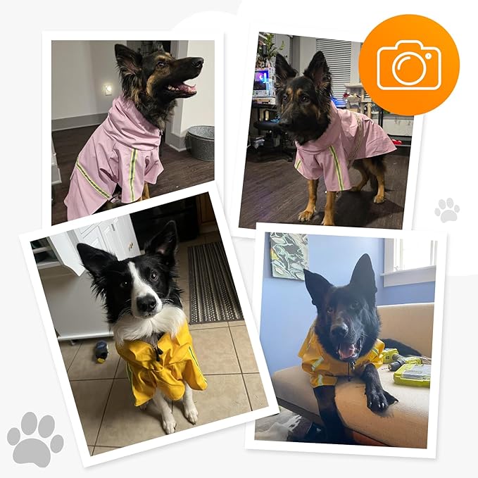 Dog Raincoat, Waterproof Windproof Dog Rain Jacket Adjustable, Rain Coat with Leash Hole, Reflective Strap Raincoat Poncho for Small Medium Large Dogs Outdoor (Reflection-Yellow, Medium)