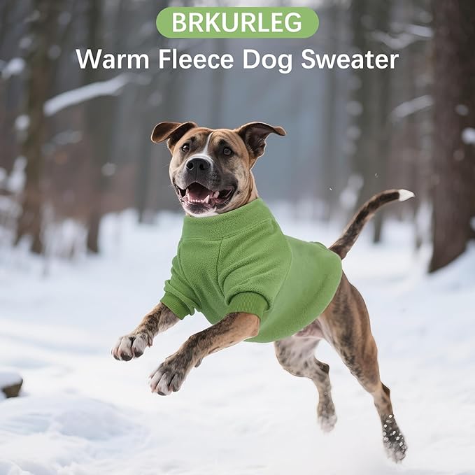 BRKURLEG Dog Sweater Dogs Warm Soft Fleece Sweaters, Turtleneck Sweatshirt for Small Medium Large Dogs, Dog Winter Coat, French Bulldog Pullover Jacket with Sleeve, Cold Weather Coat (Green, L)