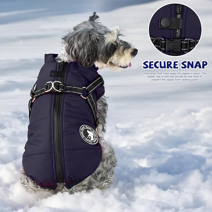 Gyuzh Dog Coat with Harness Winter Dog Coat Fleece Dog Jacket Waterproof Dog Coat Zipper Dog Jacket Puppy Coat Small Dog Clothes Dog Coat with Reflective Harness for Smal Medium Large Dogs