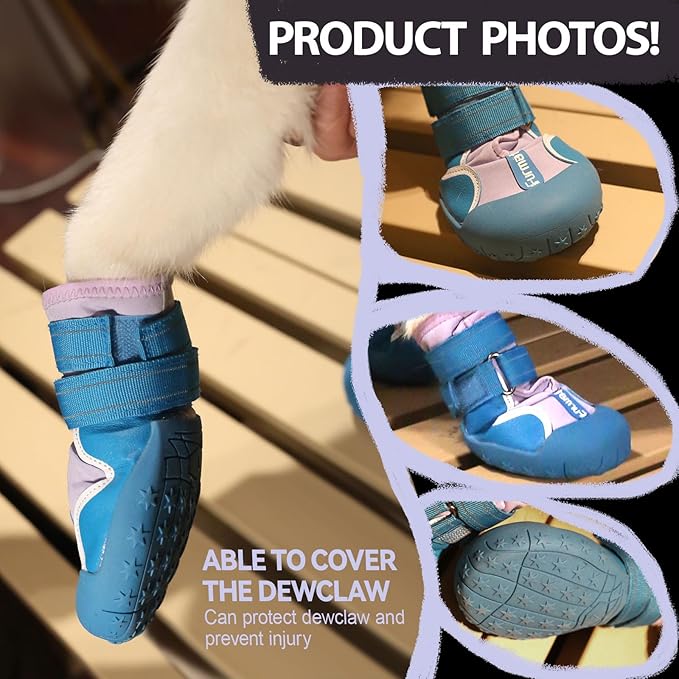 Dog Shoes for Large Small Medium Dogs,Dog Booties for Indoor Hardfloors Anti-Slip,Reflective Strip Waterproof Dog Boots & Paw Protectors for Outdoor Walking Hot Pavement,Winter Snow (Purple-8)