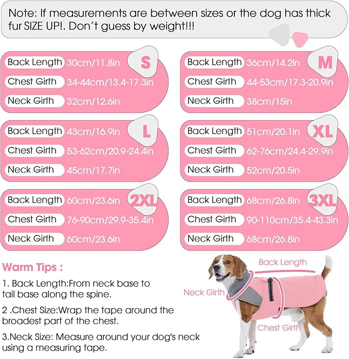 Nanaki Small Dog Coat for Winter Waterproof, Warm Fleece Lining Furry Collar Dog Jacket with Leash Hole, Reflective Adjustable Cold Weather Puppy Pet Snow Jacket Vest Outdoor Walking Hunting, Pink M