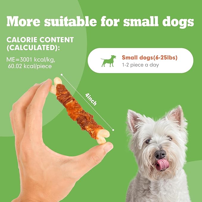 MON2SUN Double Flavor Dog Treats, 4 Inch Chicken and Duck Wrapped Calcium Bones, Rawhide Free Chews for Small Dogs, Teeth Cleaning Bones, 21.16oz (30 Count-Pack of 1)