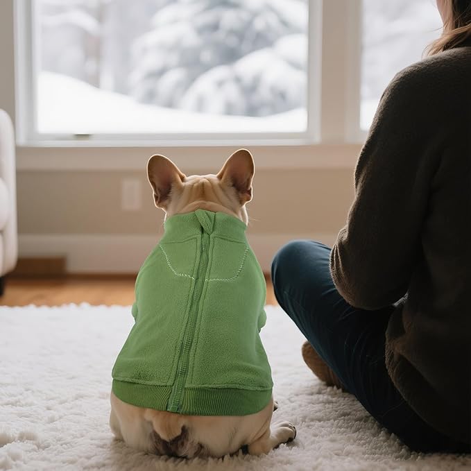 BRKURLEG Dog Sweater Dogs Warm Soft Fleece Sweaters, Turtleneck Sweatshirt for Small Medium Large Dogs, Dog Winter Coat, French Bulldog Pullover Jacket with Sleeve, Cold Weather Coat (Green, L)