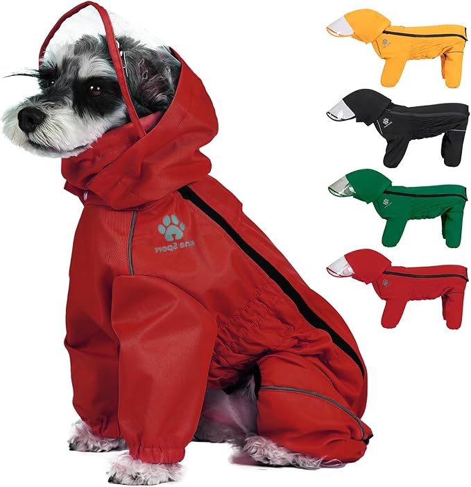 PINA Dog Raincoat, Waterproof Dog Rain Jacket with Hood, Lightweight Dog Rain Coat with Leash Hole, Dog Poncho with Reflective Strap and Pocket for Wet Weather, Full Wrap Design for Full Protection