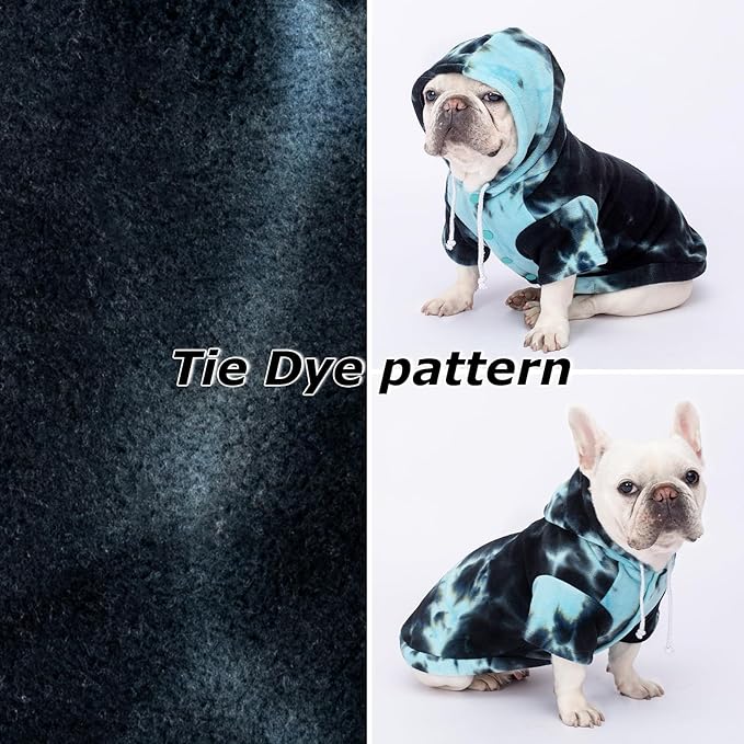 Dog Hoodie Tie Dye Dog Sweatshirt Chic Winter Clothes Ultra-Soft Warm Sweaters for Small Medium Dogs Fashion Pet Clothes for Dogs (Blue/Black/Grey, XS (Back: 9.05",Chest: 13.77", Neck: 12.59"))