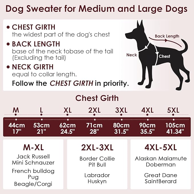 XXXL Dog Sweater, Stretchy Turtleneck Sweaters for Large Dogs Male Female, Soft Dog Pullover Sweater with Leash Hole, Pet Christmas Clothes Holiday for Husky, Golden Retriever, Doberman, Brown 3XL