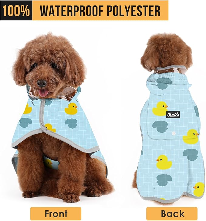 SlowTon Dog Raincoat, Adjustable Dog Rain Jacket Clear Hooded Double Layer, Waterproof Poncho with Reflective Strip Straps and Storage Pocket for Small Medium Large Dogs Puppies(DK XXXL)
